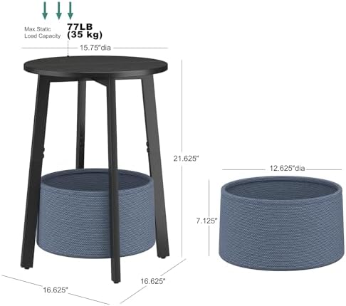 sthmec Small Round Side End Table with Cloth Storage Basket, Round Bedside Sofa Couch Coffee Tables for Small Places with Metal Frame, Modern Nighstands for Living Room Bedroom, Black - Image 3
