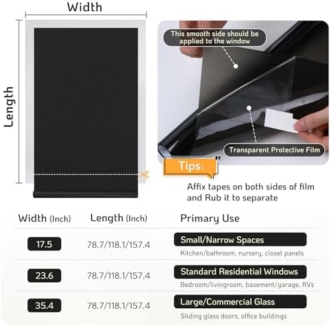 LUTE Blackout Window Film, Window Tint for Home Privacy, 29.5" x 78.7" - Image 7