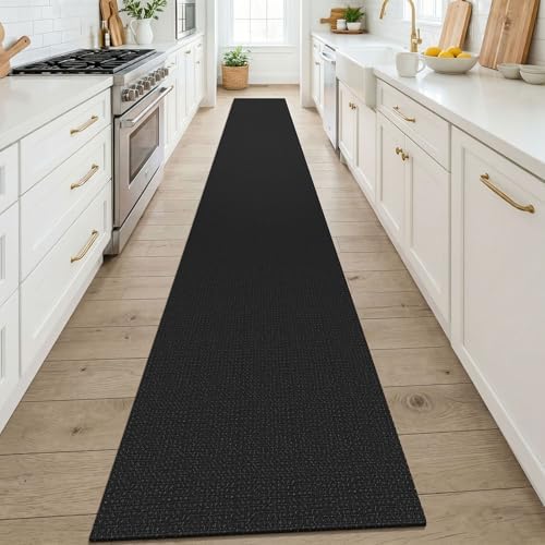 KOZYFLY Black 2x14 Runners Rugs for Hallway, Long Washable Runner Rug, Woven Non Slip Kitchen Runner, Flatweave Entryway Rug, Floor Carpet for Entry, Aisle, Hall, Black/Dark Grey by KOZYFLY