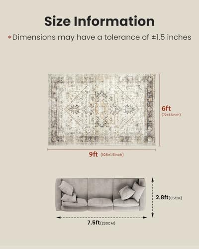 AMADA HOMEFURNISHING 6x9 Area Rugs, Blue Low-Profile Washable Rug with Non-Slip Backing & Durable Edge Binding, Vintage Rugs for Living Room, Bedroom, Dinning Room - Image 2