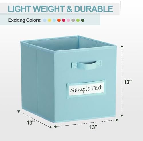 Fabric storage cubes (8 Pack) 13 Inch Cube Storage Bin, cube organizer bins with 8 Labels Window Cards & a Pen, Foldable cube organizer bins and Storage Box, Sky Blue - Image 2