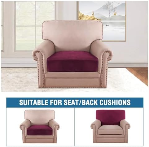 H.VERSAILTEX Velvet Stretch Couch Cushion Cover Plush Cushion Slipcover for Chair Cushion Furniture Protector Seat Cushion Sofa Cover (1 Piece Armchair Cushion Covers, Burgundy) - Image 3