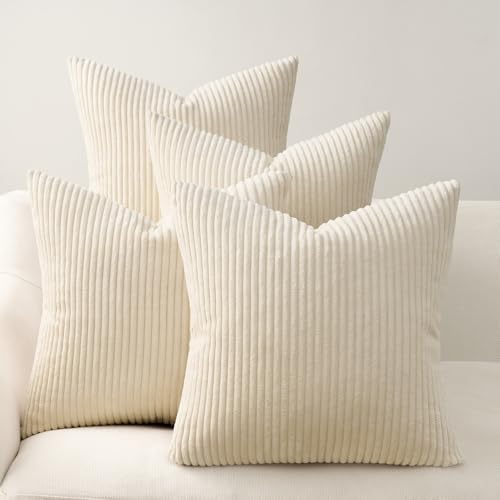 Topfinel Decorative Beige Throw Pillow Covers Cushion Cases, Set of 4 Soft Velvet Modern Double-Sided Designs, Natural Home Decor, Pillow Inserts Not Included (12x12 inch) by Topfinel
