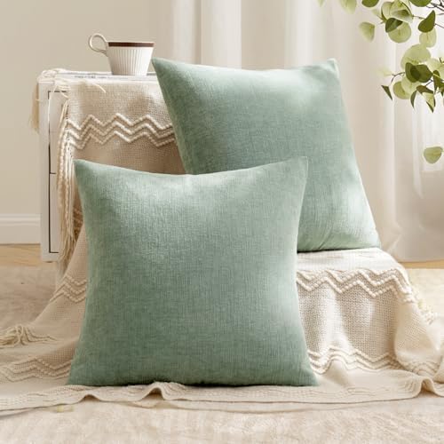 MIULEE Greyish Green Chenille Couch Throw Pillow Covers, 18x18 - Image 4