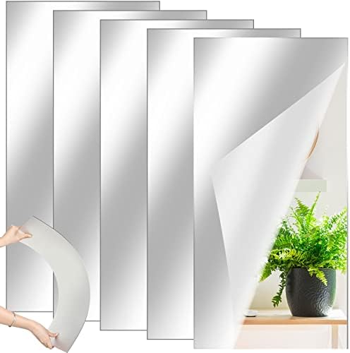 Queekay 5 Pcs Mirror Tiles 12" X 24", 2mm Acrylic Self Adhesive Sheets by Queekay