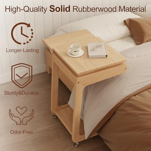 Solid Wood C Shaped End Table for Couch, Oak Couch Desk - Image 3