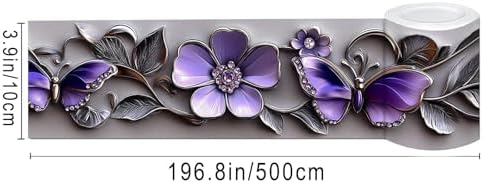 IVN Wallpaper Border Peel and Stick Wall Purple Butterfly Floral 4x196 Inch - Image 3