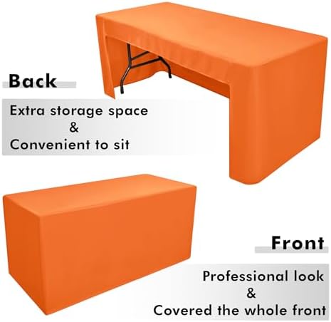 Nasitos 2 Pack 6' Fitted Tablecloth Orange Trade Show Table Cloth-Open Back Valentines Tablecloth Washable and Wrinkle Resistant Rectangular Trade Show Table Cover for Parties, Banquet, Baby Shower - Image 4