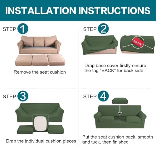 Turquoize 4 Piece Sofa Covers for 3 Cushion Couch Sofa Slipcover Soft Couch Cover for Dogs Washable Furniture Cover with 3 Individual Large Cushion Covers Feature Fabric (Large Sofa, Bronze Green) - Image 6