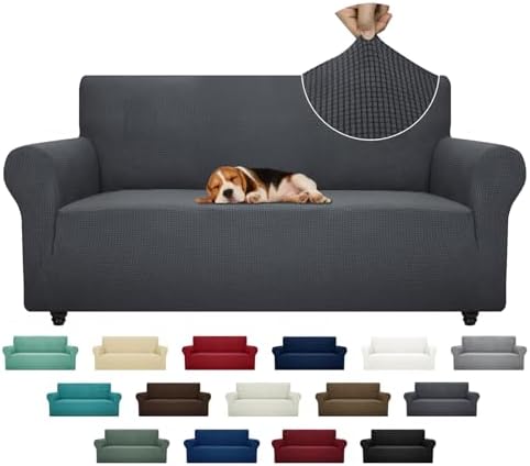 ZNSAYOTX Super Stretch Couch Cover (72"-92") Universal Sofa Covers with Elastic Bottom, Dog Cat Pets Friendly Washable Furniture Protector Fitted Sofa Slipcovers Stay in Place (Dark Grey, Sofa) by ZNSAYOTX