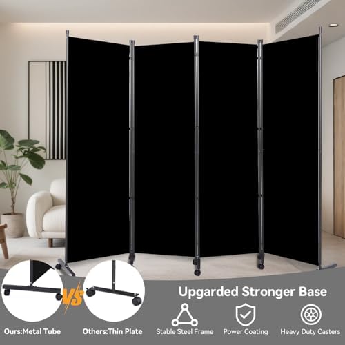 Folding Room Divider W/Wheels,Heavy Duty Base Privacy Screen Separator - Image 2