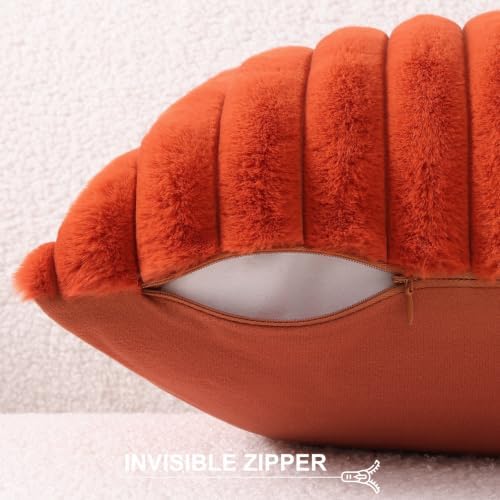 Pallene Faux Fur Fall Decorative Throw Pillow Covers 26x26 Set of 2, Rust - Image 3