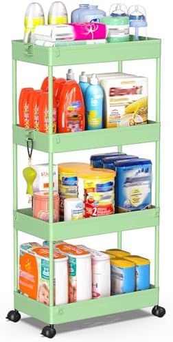 SPACEKEEPER 4 Tier Rolling Cart, Bathroom Cart Organizer with Wheels, Green by SPACEKEEPER