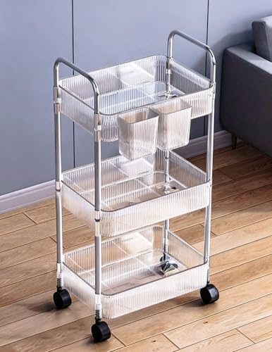 3-Tier Clear Utility Rolling Cart with Wheels for Kitchen & Bathroom - Image 5
