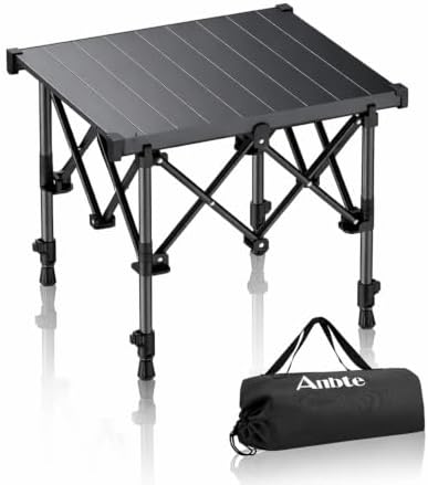 Anbte Roll Up Camping Table, Adjustable Height Max 27.5", 20” x 16”, Black by Anbte