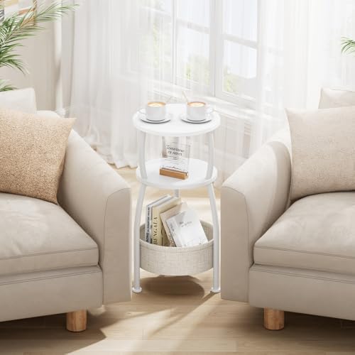 Small Round Side Table for Living Room with Storage Basket, 11.81in - Image 4