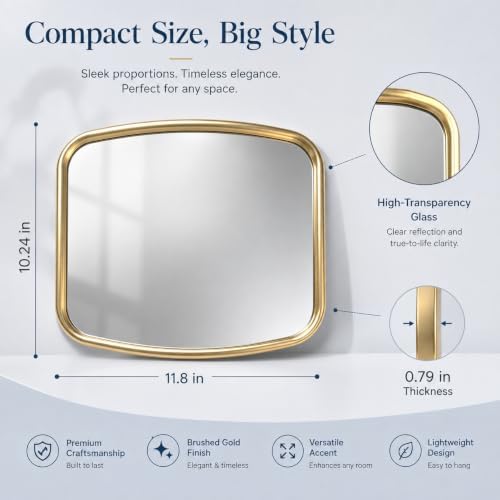2 Pack Rounded Square Wall Mirror, 10"x12" Metal Framed Decorative Mirror with Real Glass, Aesthetic Curved Edge Vanity Mirror for Bedroom, Living Room, Gold Wall Decor - Image 2