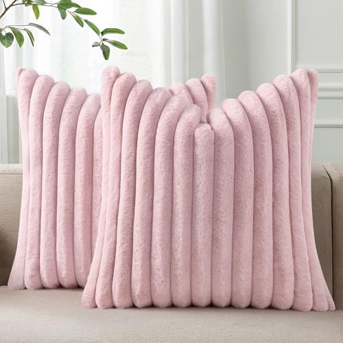 Pallene Faux Fur Decorative Throw Pillow Covers 16x16 Set of 2, Blush Pink by PALLENE