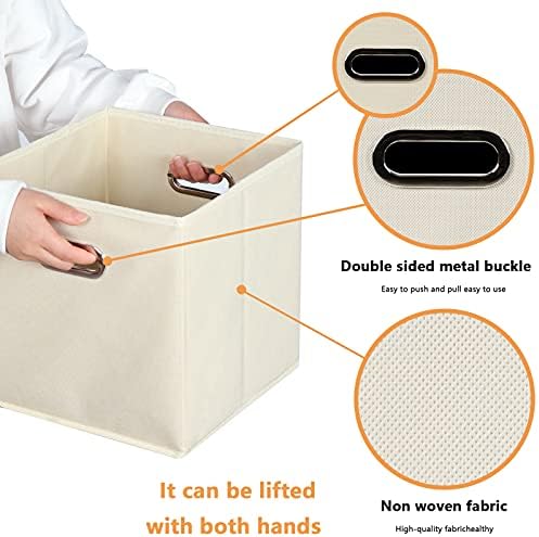 Yunkeeeper storage bins Cubes, Fabric Cube Organizer with Handle, Foldable Cube Bins for Cloth or Accessary Storage, 11x11x11, Set of 3, (Creamy White) - Image 4