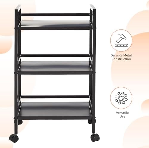 Amazon Basics 3-Tier Metal Rolling Utility Cart, Storage Organizer, Multifunctional Storage, Mobile Shelving, Black - Image 2