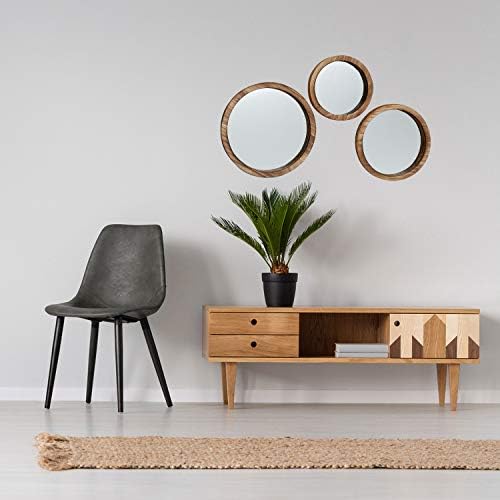 The Rustic Boho Chic Porthole Mirror Trio, Set of 3 - 10, 12 and 13 ¾-Inches Diameter, Glass and Sustainable Wood, By Whole House Worlds - Image 5