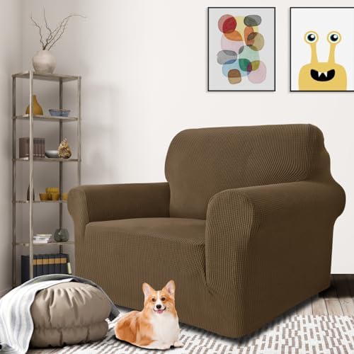 MAXIJIN Stretch Chair Cover Chair Slipcovers with Arms, 1-Piece Couch Sofa Chair Covers for Living Room, Non Slip Armchair Cover (31"-46") Furniture Protector Dogs Pet Friendly (Chair, Brown) - Image 3