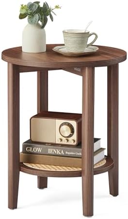 VASAGLE Round Side End Table, 2-Tier Boho Bedside Table with Rattan-Look by Unknown