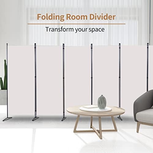 6 Panel Folding Room Divider,204" W x 71.3" H Portable Privacy Screen,Beige - Image 3