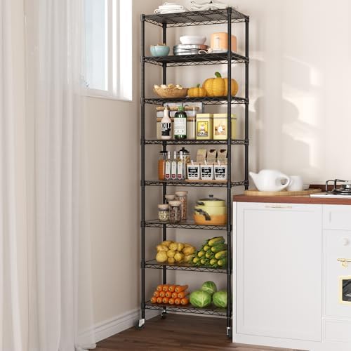 SINGAYE 8 Shelves Storage Wire Shelf Closet Metal Shelving Pantry Wheels - Image 2