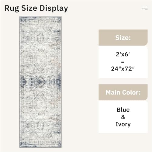 Soalmost Runner Rug 2x6 Washable Kitchen Hallway Runners Blue/Ivory - Image 5