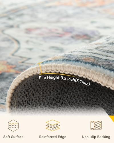 RELEANY Washable Area Rug, Runner 2'6"x8', Beige/Carbon Grey/Orange - Image 2
