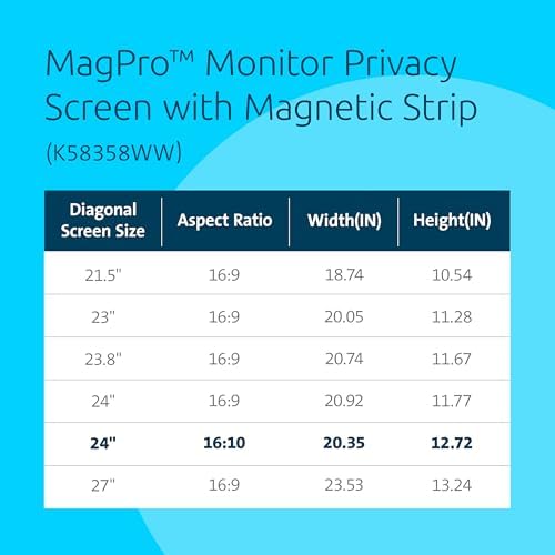 Kensington MagPro 24 Inch Magnetic Computer Privacy Screen for Desktop, Removable 16:10 Computer Privacy Filter, Anti-Glare Blue Ray Reduction, Compatible with Slim Bezel Monitors, K55423WW - Image 3