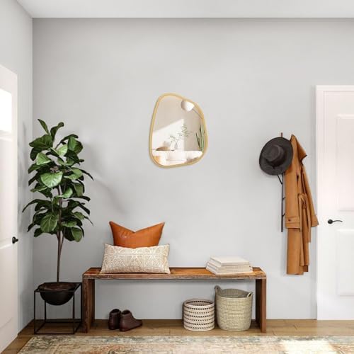 Asymmetrical Accent Mirror for Wall Irregular Oval Wood Frame Modern Unique Wall Mirror Decorative Vanity Bathroom Living Room Bedroom Entryway Hallway Artistic Mirror Small Gold 14"x10" - Image 5