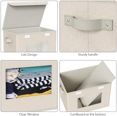 Univivi Collapsible Stackable Storage Bins with Lids, 4 Pack, Beige - Image 4