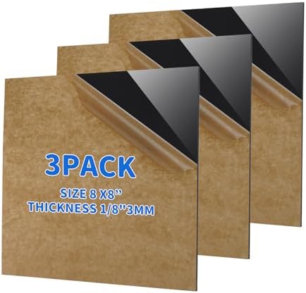 Plexiglass Sheets 1/8 in Black Cast Acrylic Sheet Polycarbonate 8X8 by YMYKLB