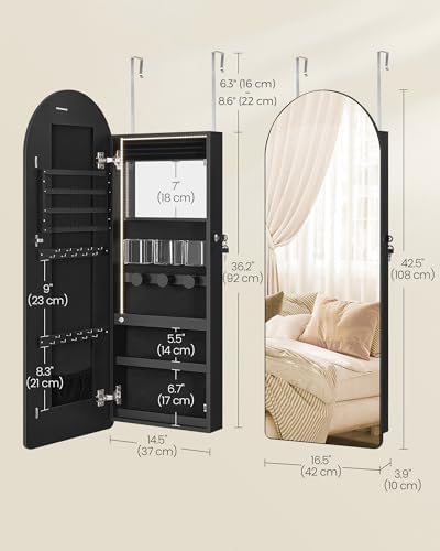 SONGMICS Wide Jewelry Organizer, Wall/Door Mounted, LED Cabinet, Lockable - Image 5