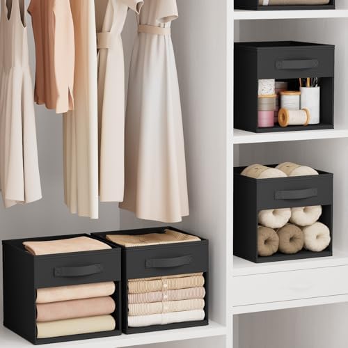 DIMJ Collapible Storage Cubes, 12.2 Inch Cube Storage Bins with Window, Fabric Baskets for Shelves, Foldable Cube Storage Organizer Cube Bins for Closet, Shelves, Home, Office, 6 Packs, Black - Image 5