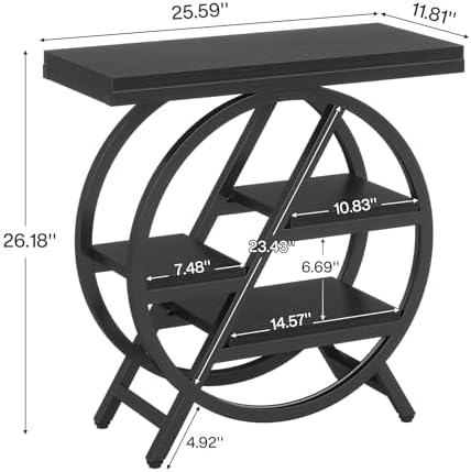 Tribesigns End Table for Living Room, 3-Tier Narrow Side Table with Storage, Wood Sofa Side Table with Geometric Metal Frame, Industrial Nightstand and Bedside Table for Bedroom, Black - Image 2
