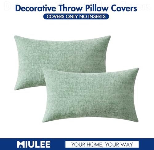 MIULEE Chenille Lumbar Throw Pillow Covers Greyish Green 12x20 Pack of 2 - Image 6