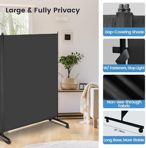 MAYOLIAH 2 Large Panels Room Divider on Lockable Wheels, 142" Wx75 Hx20”D - Image 5