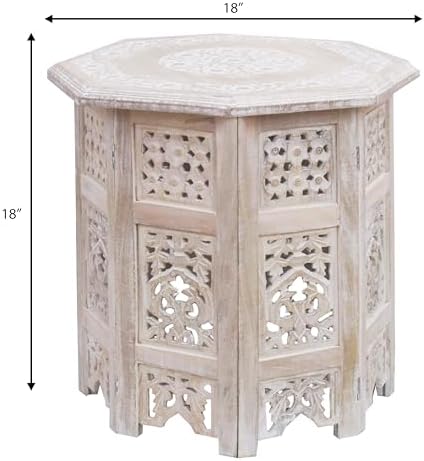 COTTON CRAFT Solid Wood End Table - Hand Carved Folding Accent Side Table - Image 3