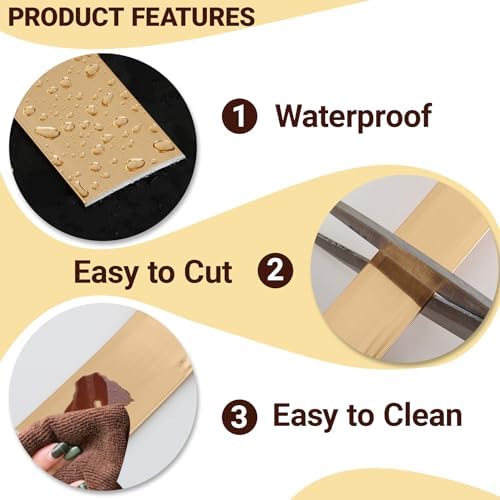 Trimold Brushed Gold Molding Trim Peel and Stick, Flexible Mirror Border Design, Wall Ceiling Floor Cabinet Tile Edge Moulding, 5m x 0.66cm - Image 4