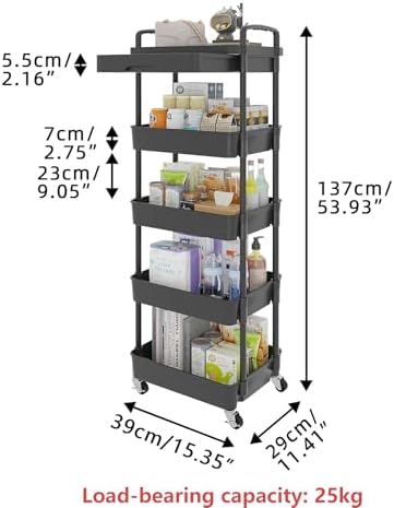 Calmootey 5-Tier Utility Cart with Drawer & Wheels, Storage for Home,Office - Image 5