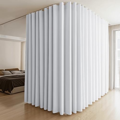 MaKefeile Room Divider Curtains & Flexible Bendable Tracks Set,Privacy Dividers Ceiling Track Curtain Window Blackout Curtains for Living Room Bedroom (W150 × H96 in 1 Panel White Drape & White Rail) by Makefeileshade