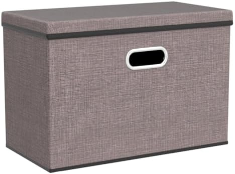 PRANDOM Large Collapsible Storage Bins with Lids [3-Pack] Linen/Cotton Blend Foldable Storage Boxes Organizer Containers Baskets Cube with Cover for Home Bedroom Closet Office Nursery(17.7x11.8x11.8) - Image 3