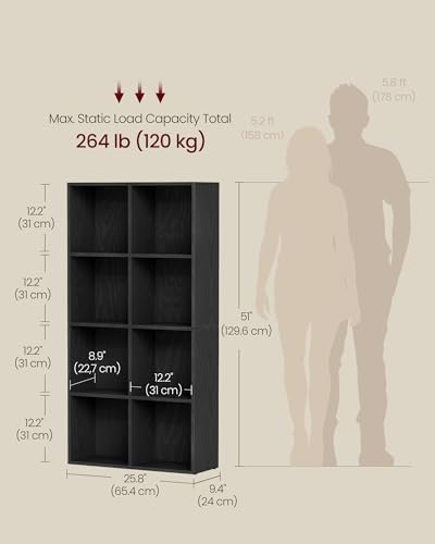 VASAGLE Bookshelf, 8 Cubes Storage Organizer, 25.7 x 9.4 x 51 Inches - Image 3