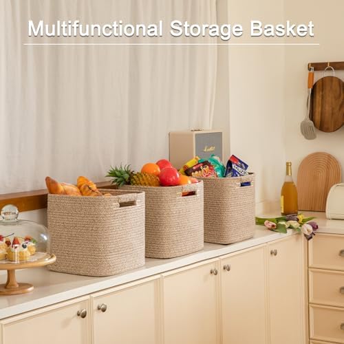 OIAHOMY Storage Cubes 11 Inch Storage Bins 3-Pack Square Baskets Brown - Image 6