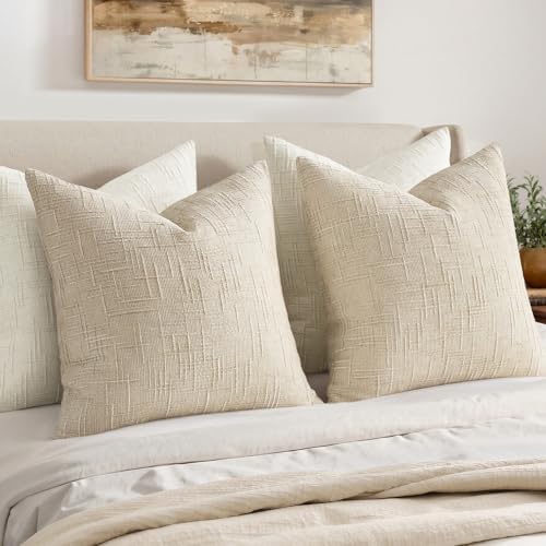 MIULEE Chenille Textured Euro Throw Pillow Covers Beige 22x22 Set of 2 - Image 5