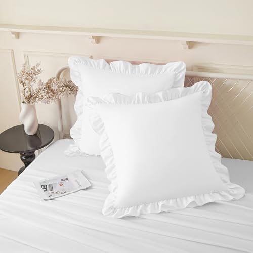 KKJIAF 2 Pack Ruffle Pillow Cases 22x22 Inches, White by KKJIAF