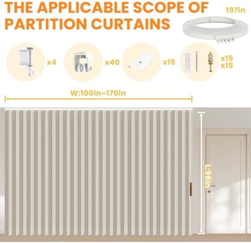 Room Divider Curtain Sets with Flexible Ceiling Track, Privacy Soundproof Curtain for Bedroom Office Patio Sliding Door(Cream White, W180 x L96, 1 Pack) - Image 2
